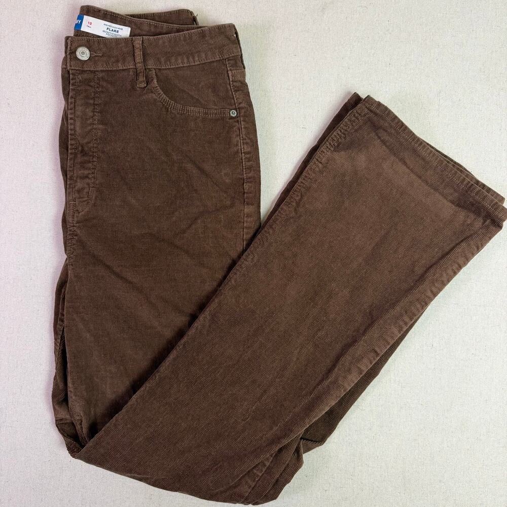 Old Navy Higher High Rise Flare Brown Corduroy Pants Women's 12 Tall Retro Boho